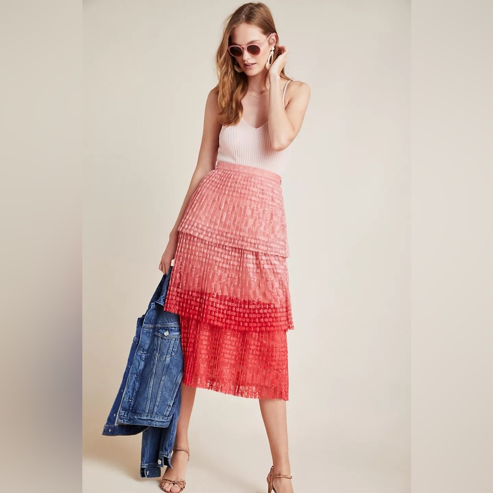 Anthropologie Maeve Brighton Pink Tiered Skirt‎ Sz. 6 - Picture 2 of 10